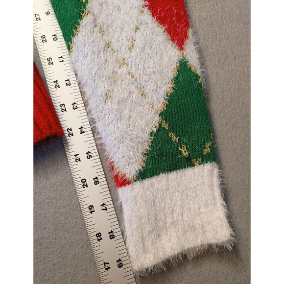 Holiday Time Ugly Christmas Cardigan Sweater Gnomes Argyle Red Green Sz Small - Picture 9 of 12